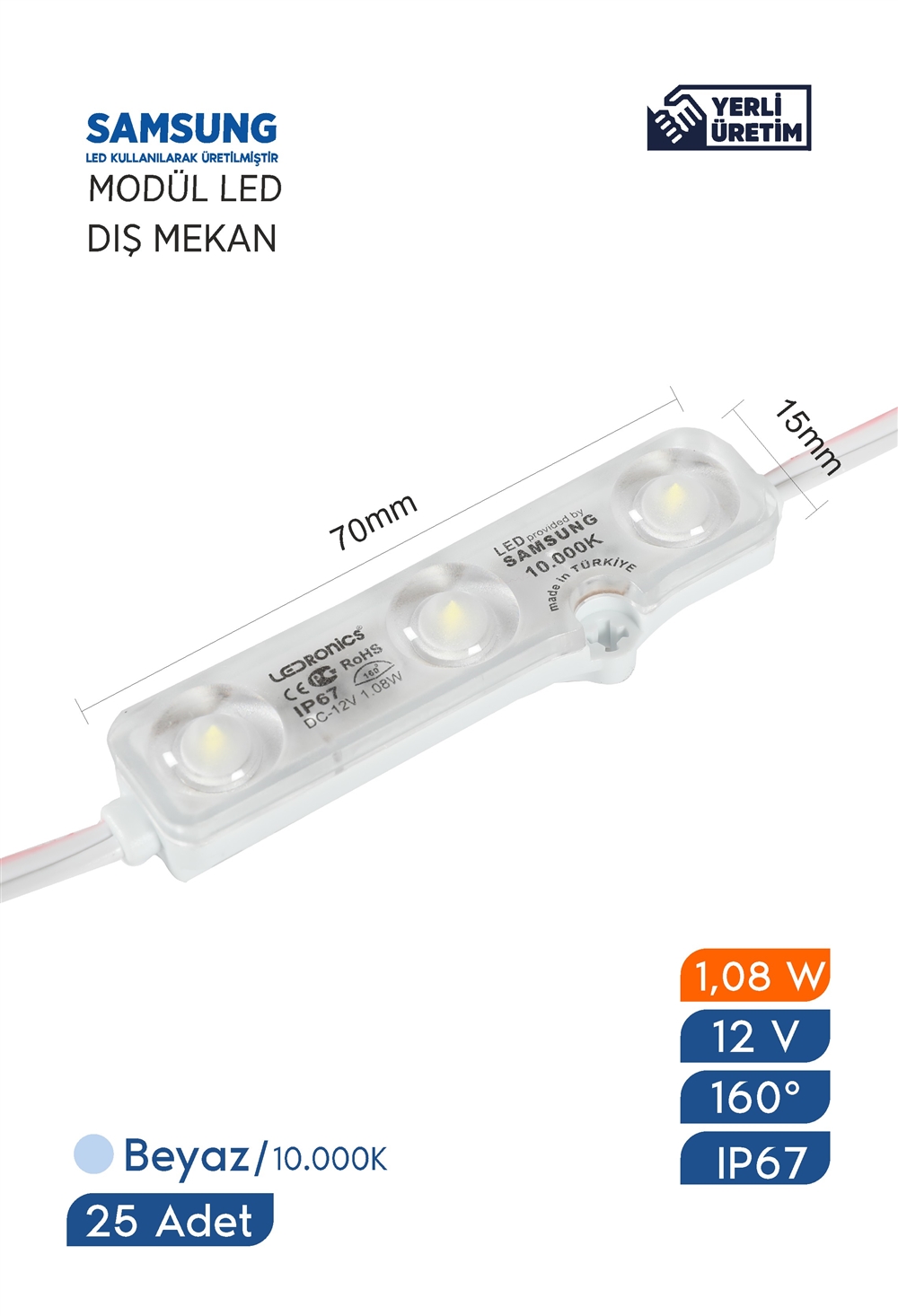 Ledronics Led Signage Module 12v Cv 1,08w Ip67 3led 160d 10.000k White -  Zenit LED